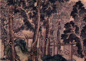 明代丁云鵬《松林客至圖軸》欣賞