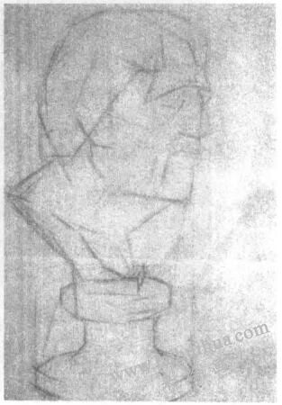 阿里斯托芬石膏頭像素描畫法步驟01