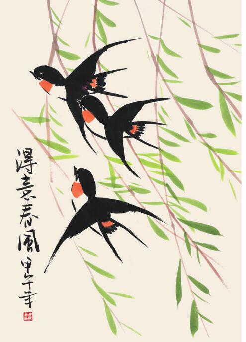 燕子兒童國畫
