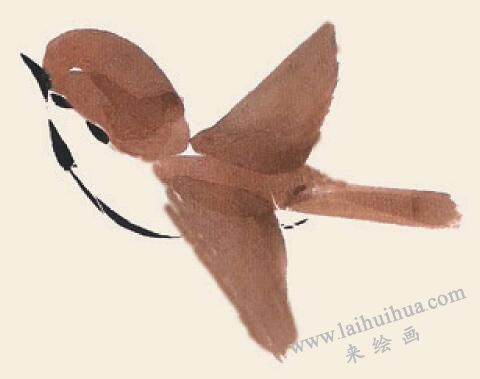 麻雀兒童國(guó)畫畫法步驟04