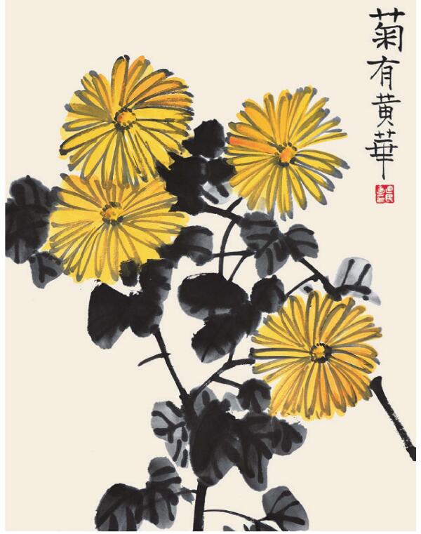 菊花兒童國畫