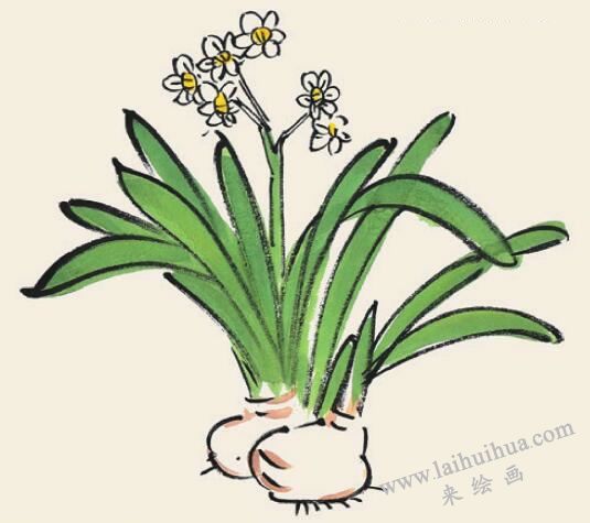 水仙兒童國(guó)畫