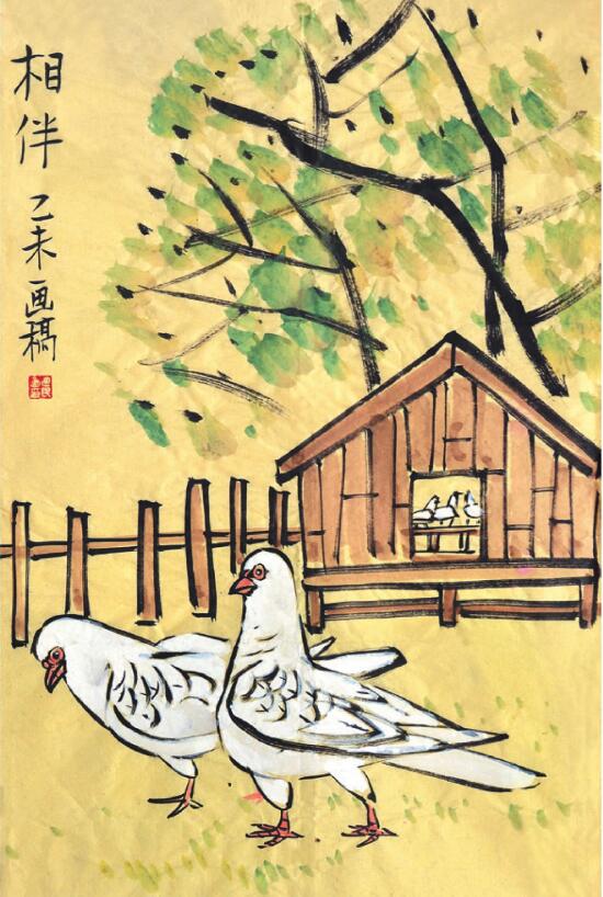 鴿子兒童國畫