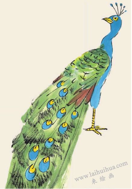 孔雀兒童國畫