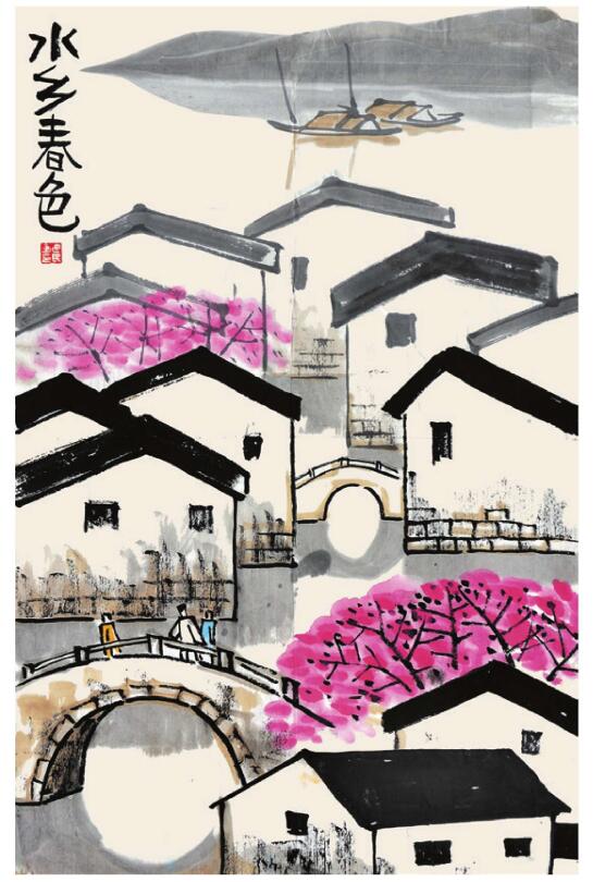 水鄉(xiāng)春色兒童國畫