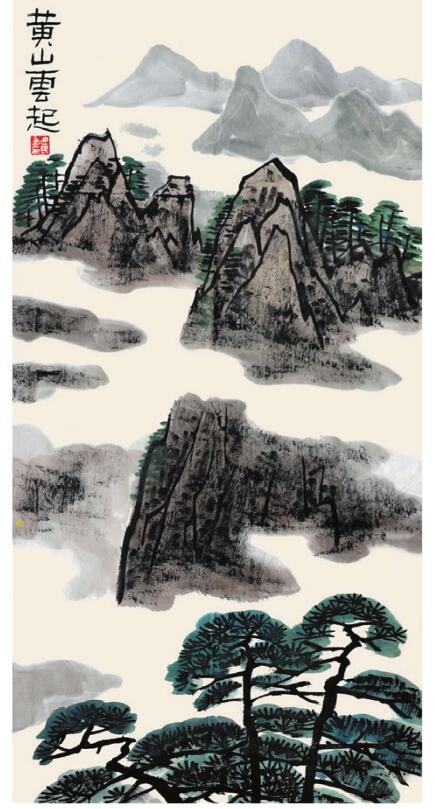 黃山云起兒童國畫