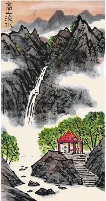 高山流水兒童國畫