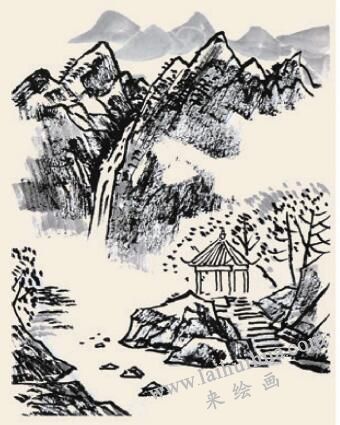 高山流水兒童國畫