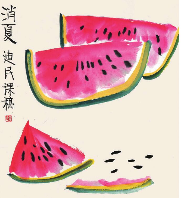西瓜兒童國畫