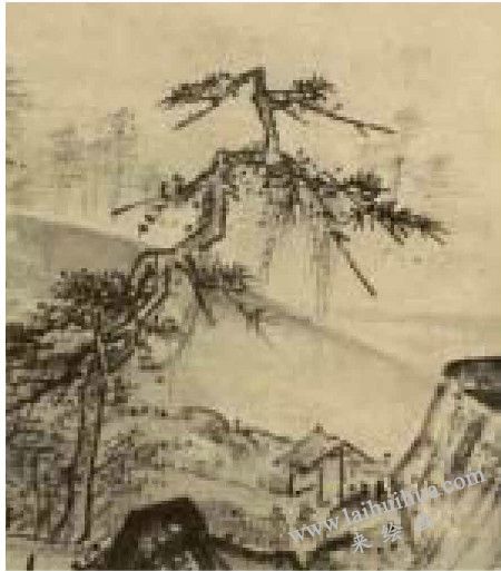 《溪山清遠(yuǎn)圖》左下院內(nèi)大樹線條凌亂不堪