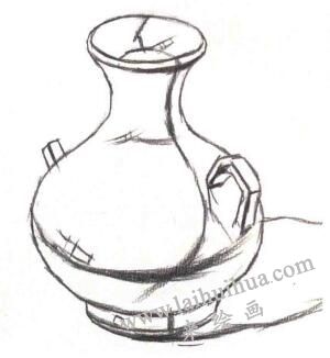 藍(lán)色陶壺素描作畫步驟02