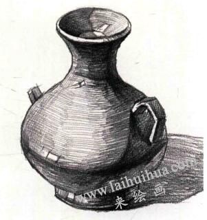 藍(lán)色陶壺素描作畫步驟04