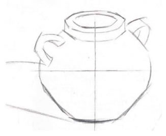 雙耳陶罐素描作畫步驟01