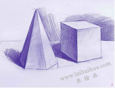 六棱錐體和正方體素描表現步驟02