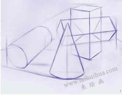 三個(gè)幾何體組合素描表現(xiàn)步驟01