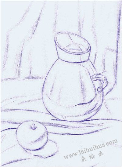 《陶罐與蘋果》素描寫生步驟01
