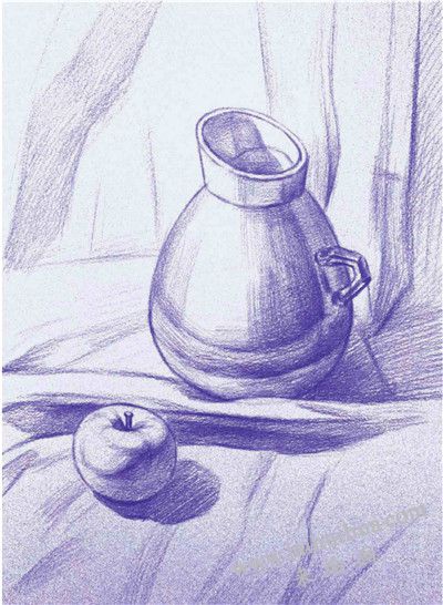 《陶罐與蘋果》素描寫生步驟02