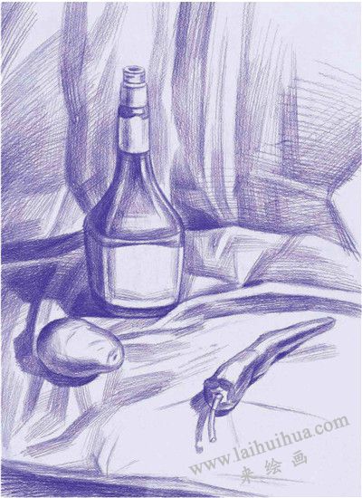 《醬油瓶與蔬菜》素描寫(xiě)生步驟02
