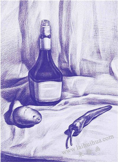 《醬油瓶與蔬菜》素描寫(xiě)生步驟