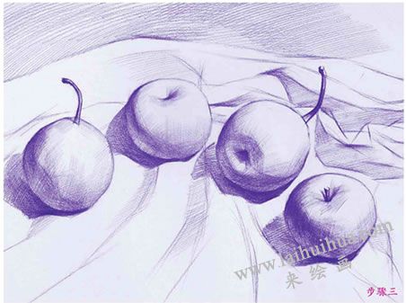 水果組合素描明暗畫法步驟03
