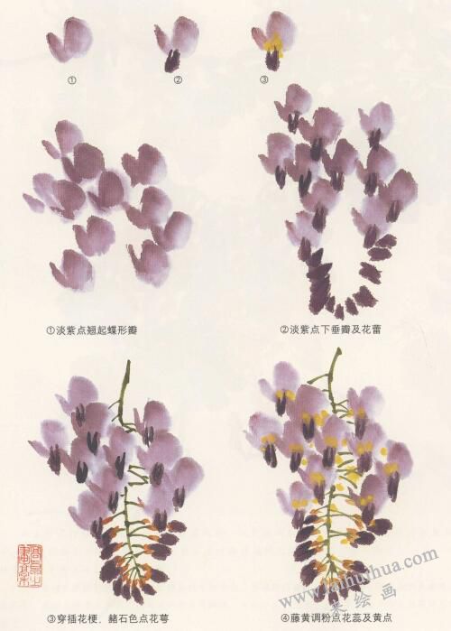 藤蘿花國畫畫法，紫藤國畫