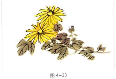 國(guó)畫菊花，勾染