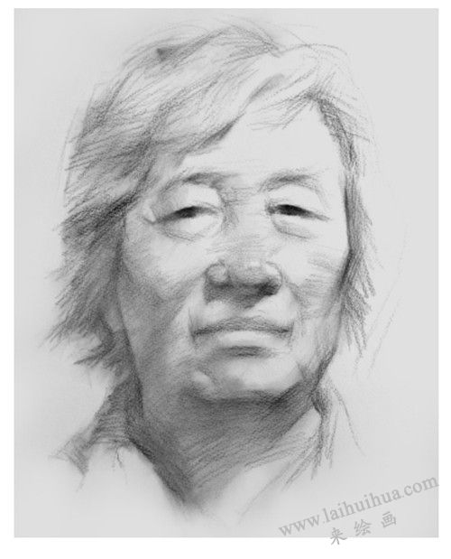 女性老年人頭像素描畫法步驟03