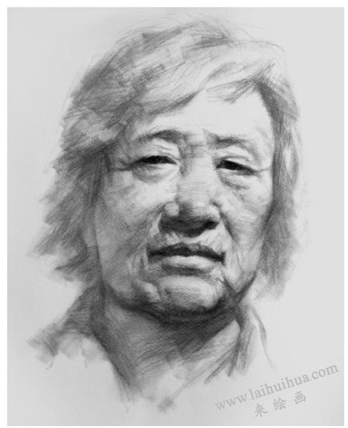 女性老年人頭像素描畫法步驟04