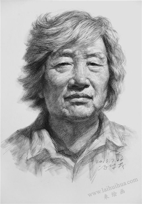 女性老年人頭像素描畫法步驟05