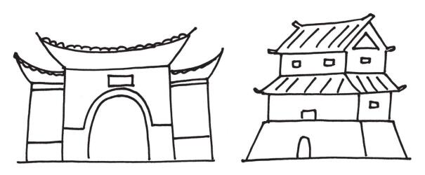 東方建筑物風景簡筆畫