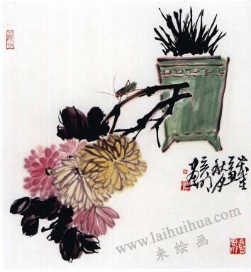 國畫菊花的范畫練習(xí)步驟04，范畫三