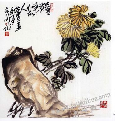 國畫菊花的范畫練習(xí)步驟04，范畫四