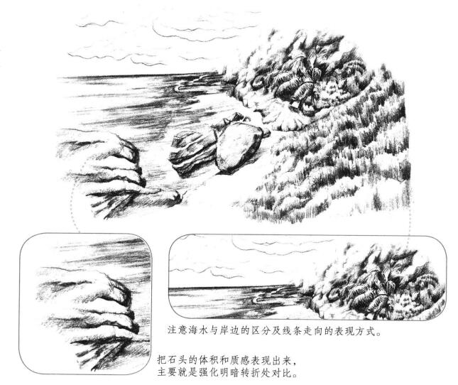 海邊景色素描畫法