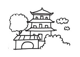 亭臺(tái)樓閣簡筆畫作品