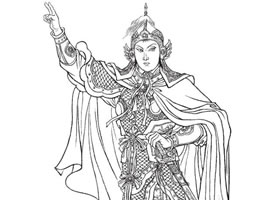 穆桂英白描仕女圖欣