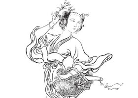 西施白描仕女圖