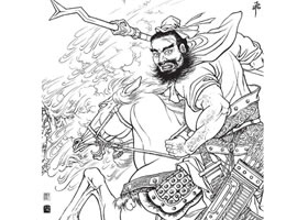張飛白描圖片