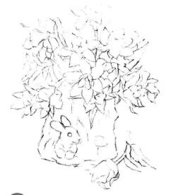 小盆栽木盆花卉素描畫法步驟04