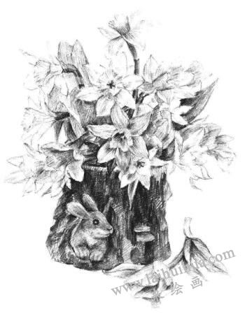 小盆栽木盆花卉素描畫法步驟14
