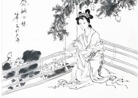 悠閑小憩白描仕女畫稿