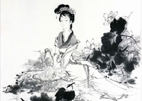 浣紗白描仕女畫稿