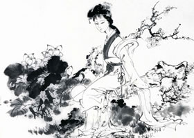 冷秀飄香白描仕女畫稿