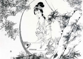 廣寒行白描仕女畫稿