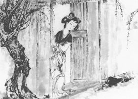 桃花依舊白描仕女畫稿