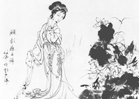 顧影應(yīng)自憐白描仕女畫稿