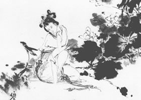 荷露白描仕女畫稿