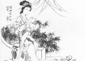 瀟湘窗外雨如絮白描仕女畫稿