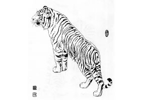 上山老虎白描作品圖片