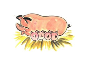 母豬和小豬兒童水墨畫畫法
