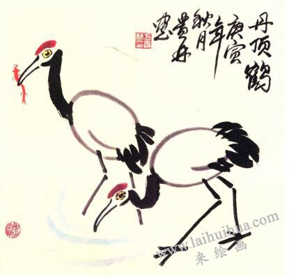丹頂鶴兒童水墨畫畫法步驟05